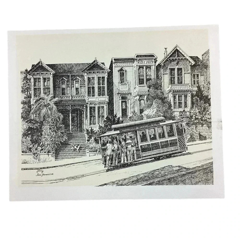 Vintage San Francisco trolley sketch print